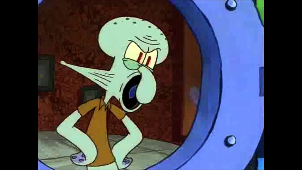 Squidward appearing angry through a porthole